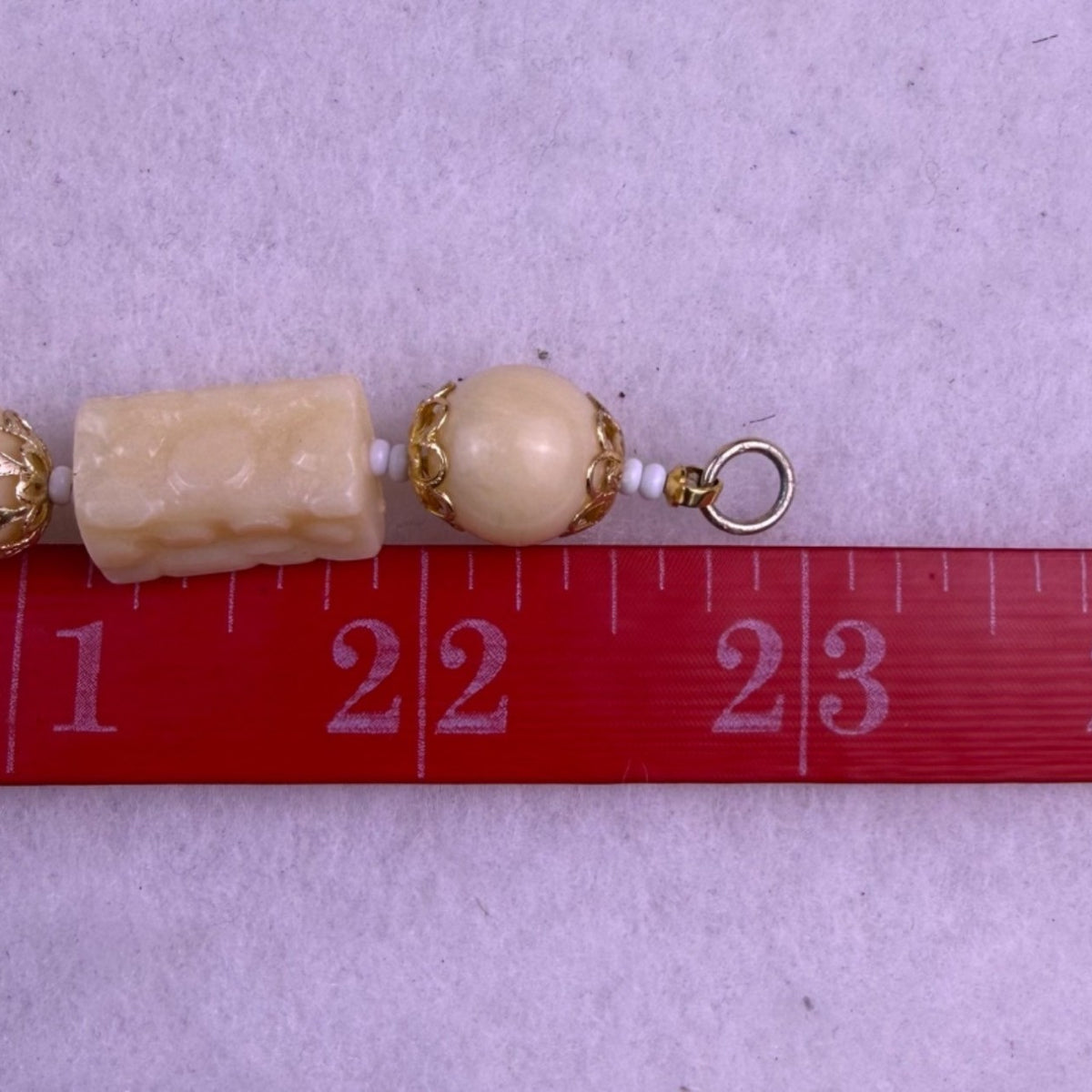Hand Carved Bead Necklace Womens Cream Carved Artisan Statement Jewelry