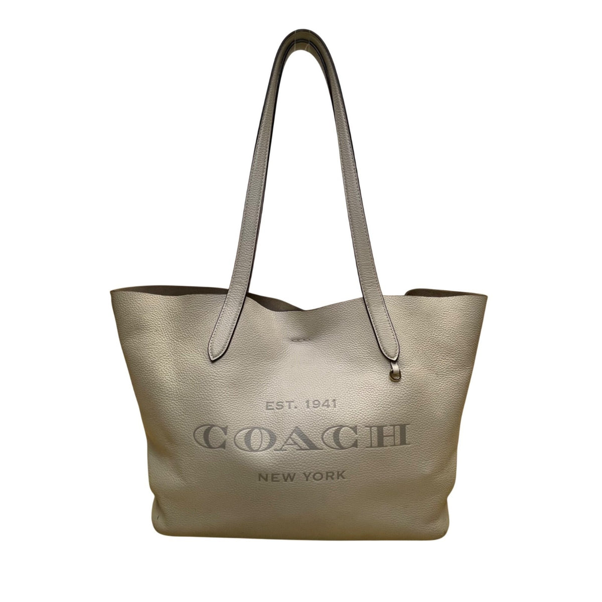 Coach Women’s Taupe Leather Embossed Logo Double Handles Snap Closure Tote Bag