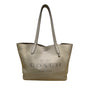 Coach Women’s Taupe Leather Embossed Logo Double Handles Snap Closure Tote Bag