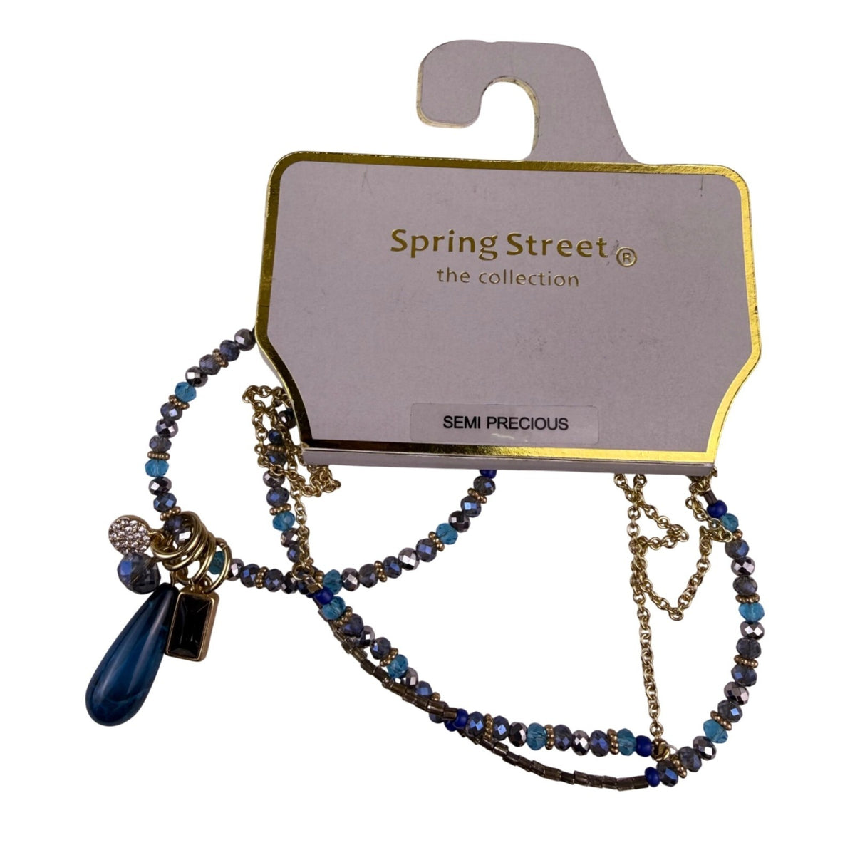 Spring Street Womens Gold Tone & Blue Drop Pendant Necklace Beaded Design