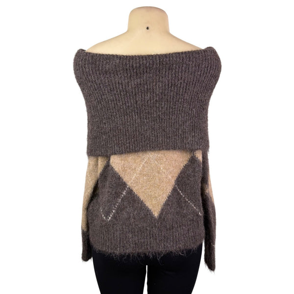 Zara Womens Brown/Beige Argyle Pattern Knit Sweater  Size S