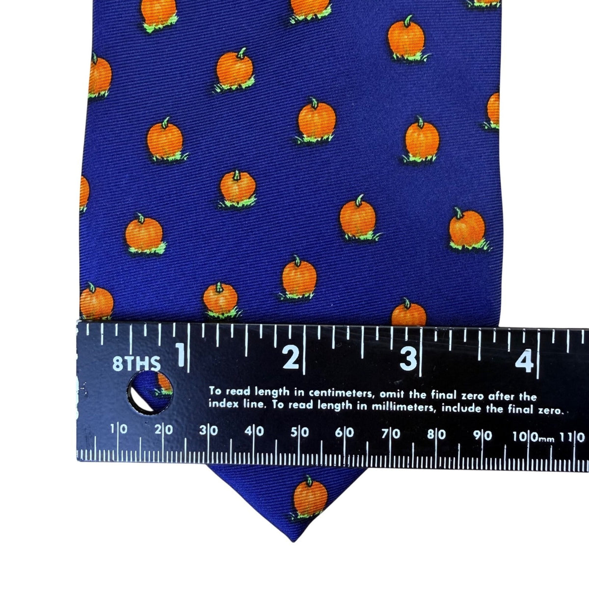 Alynn  Blue 100% Silk Pumpkin Pattern Necktie Fall Holiday Design Made In USA