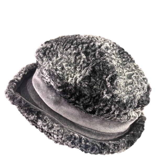 Création Almar Womens Grey Faux Fur & Velvet Winter Hat Made In Canada