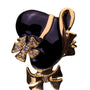 Vintage Gold Tone & Black Enamel Lady Hat Brooch With Rhinestones