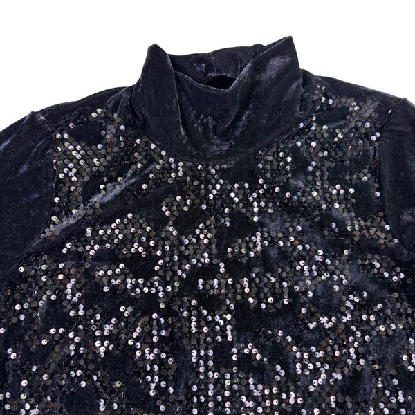 Simply Vera Vera Wang Womens Black Sequin Turtleneck Long Sleeve Sweater Size L