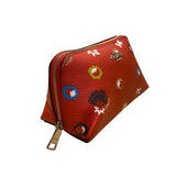 Coach Women’s Red Leather Floral Print Zip Closure Cosmetic Bag