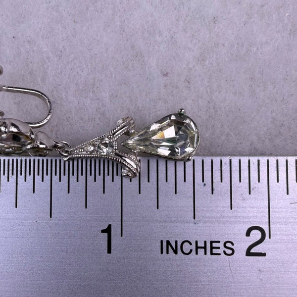 Ora Womens Silver Tone Rhinestone Dangle Clip-On Earrings Vintage Jewelry