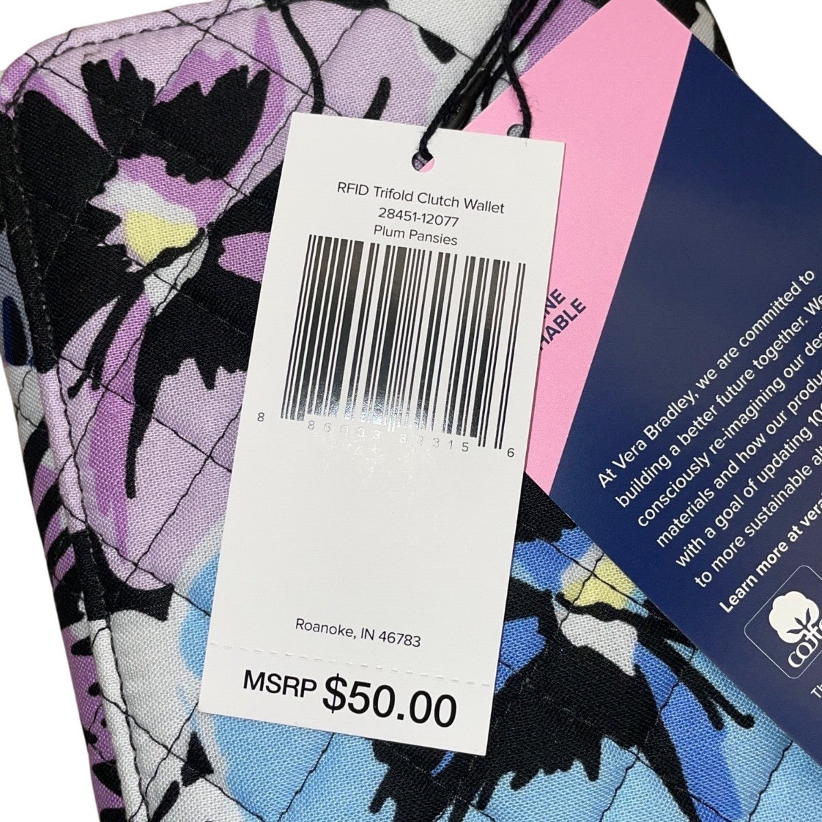 Vera Bradley Women’s Black Multicolor Quilted Floral Design RFID Trifold Wallet