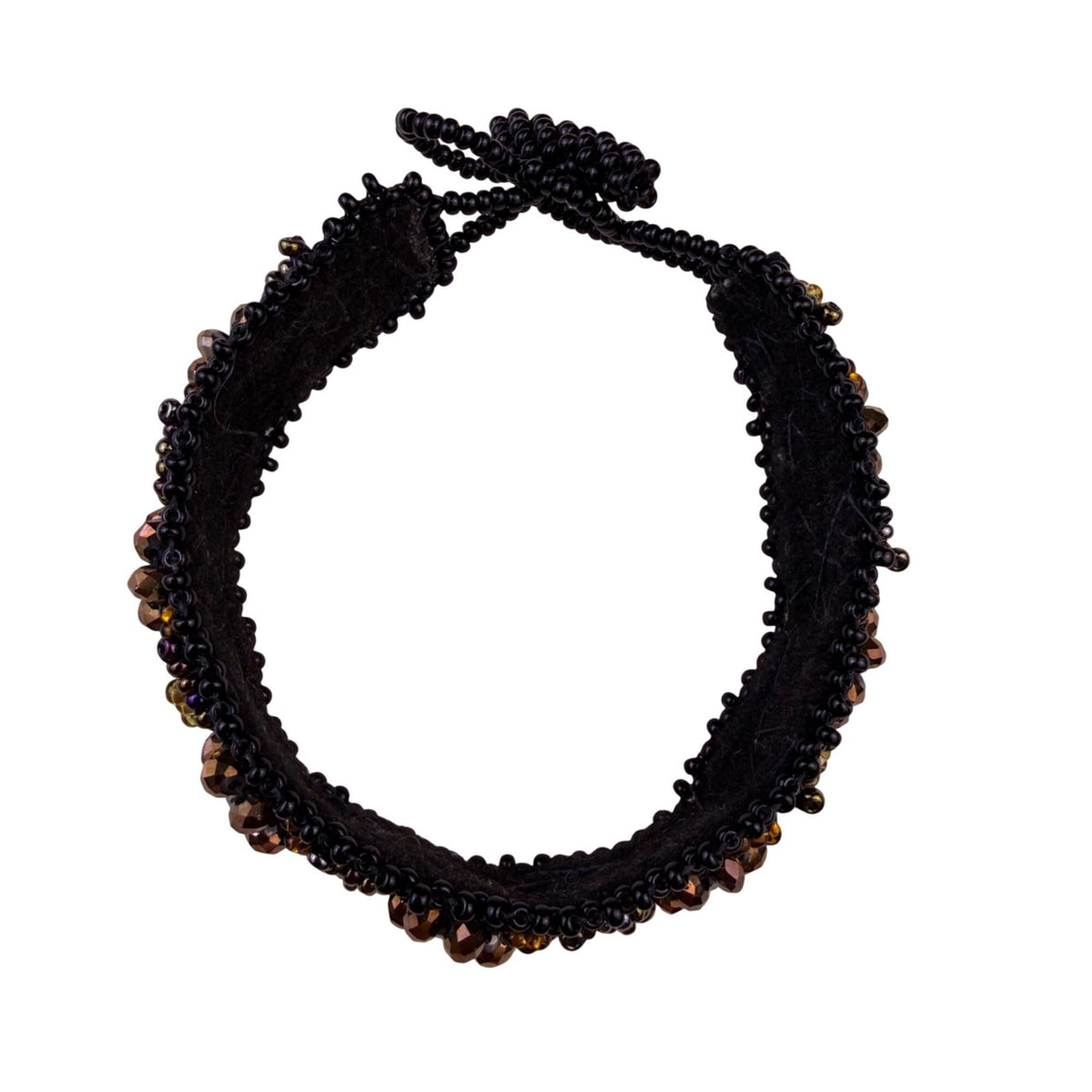Handmade Womens Black Woven Crystal Beaded Bracelet Jewelry Gold & Bronze