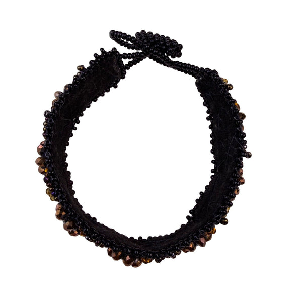 Handmade Womens Black Woven Crystal Beaded Bracelet Jewelry Gold & Bronze