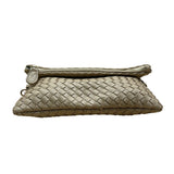 Nine West Women’s Brown Woven Faux Leather Zip Closure Foldover Clutch Bag