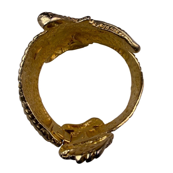 70s & 80s Kenneth Jay Lane Gold Tone Cuff Bracelet Alligator Textured Vintage