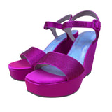 Maripé Women’s Fuchsia Rhinestone Ankle Strap  Platform AVA Wedge Sandals Sz 10M