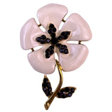 Vintage Gold Tone & Black Enamel Rhinestone Flower Brooch Jewelry Pin