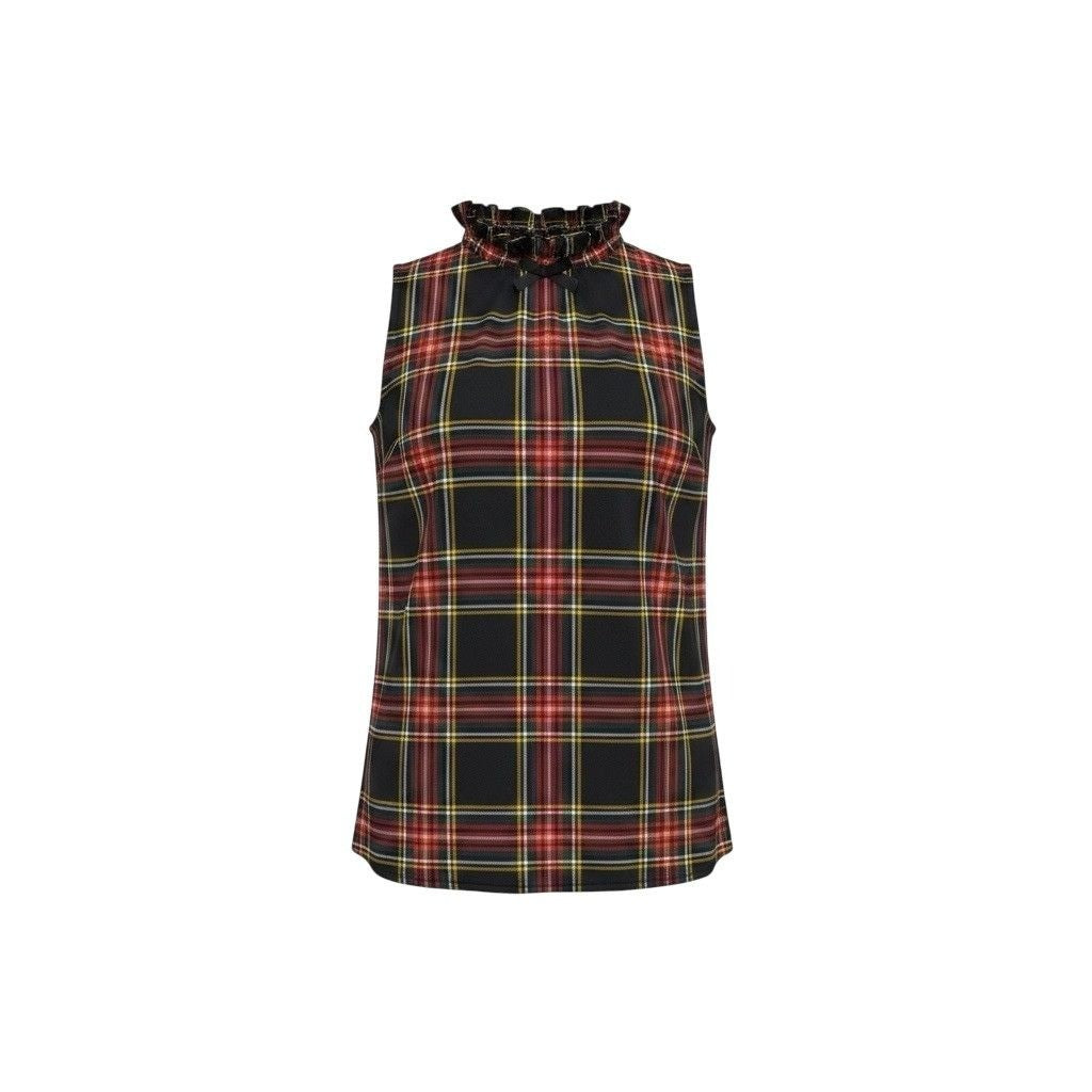 J.Crew Women’s Plaid Ruffle Neck Sleeveless Top Black/Red Lightweight Sz XS