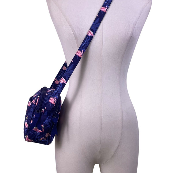 Vera Bradley Women’s Navy Flamingo Pattern Quilted Adjustable Crossbody Bag