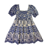 Sundayup Women White & Blue Embroidered Cotton Dress Square Neck Size L