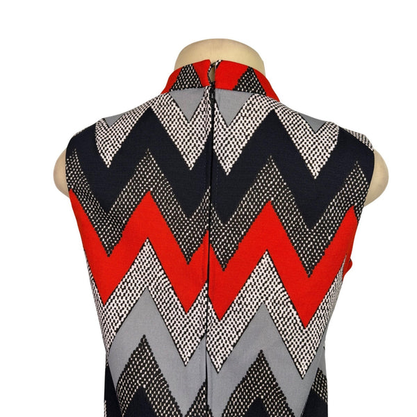 Chevron Pattern Womens Sleeveless Maxi Dress Red/Black/Gray Sz L