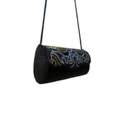 Milor Women’s Black & Gold Beaded Cylindrical Floral Design Shoulder Bag Clutch