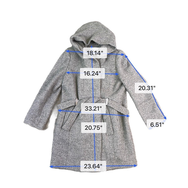 Calvin Klein Womens Gray Hooded Belted Coat Wool Blend Sz XL