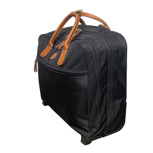 Brics Men’s Black Nylon & Brown Leather Rolling Travel Tote Carry-On Luggage