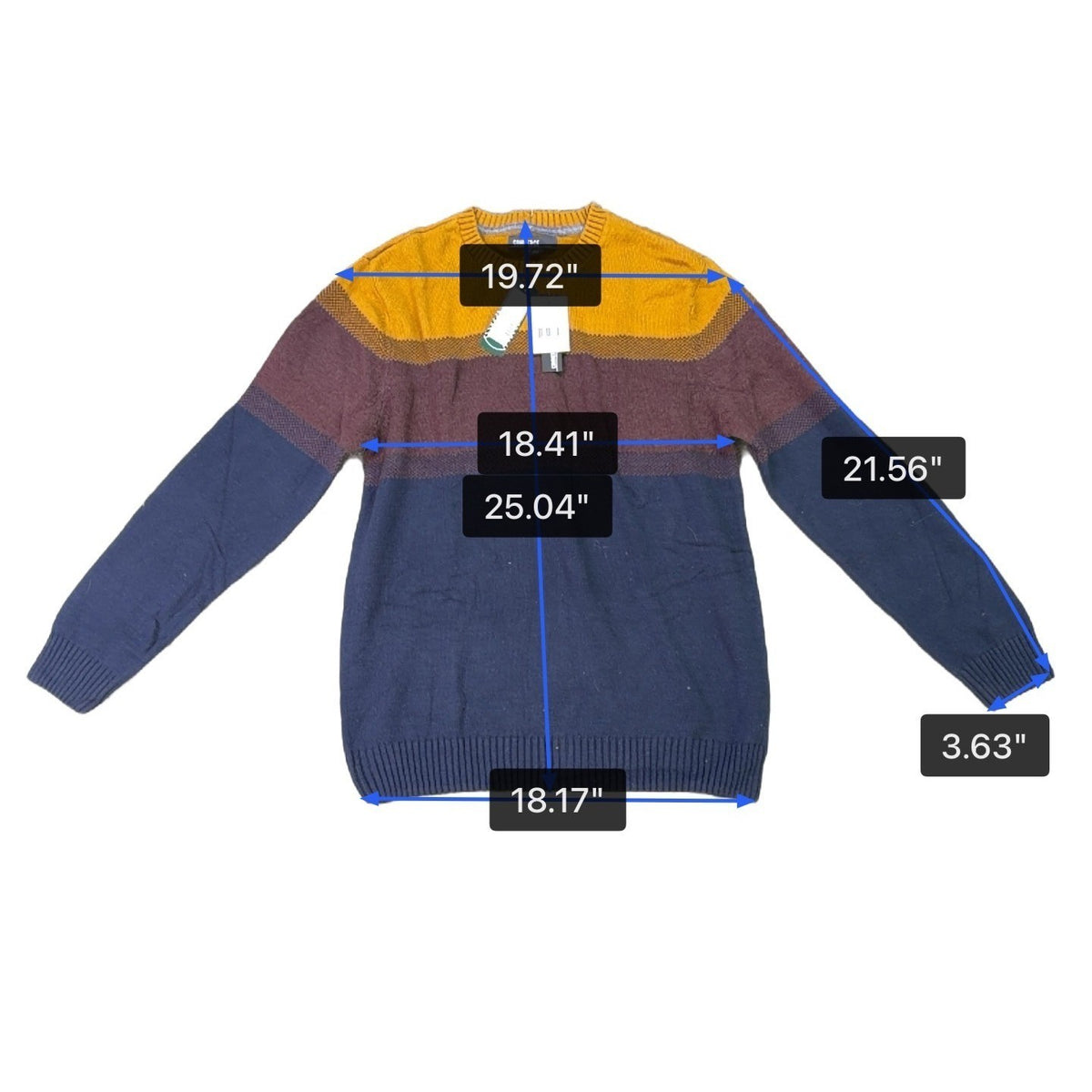 Commerce Mens Yellow Burgundy Blue Cotton Blend Crewneck Colorblock Sweater Sz L