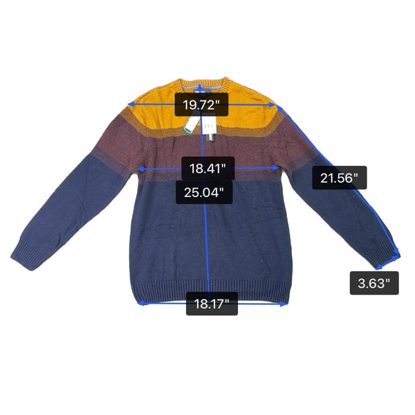 Commerce Mens Yellow Burgundy Blue Cotton Blend Crewneck Colorblock Sweater Sz L