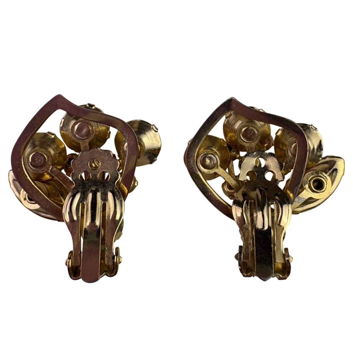 Vintage Juliana Womens Rainbow Rhinestone Clip-On Earrings Gold Tone Glas