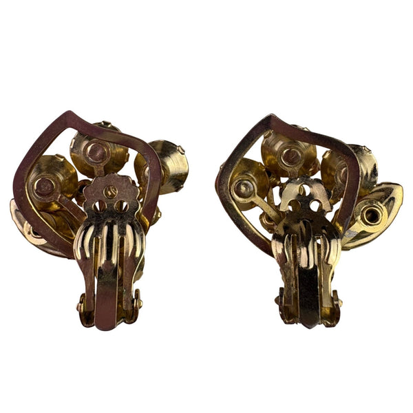 Vintage Juliana Womens Rainbow Rhinestone Clip-On Earrings Gold Tone Glas