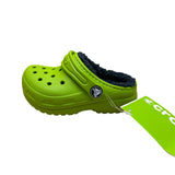 Crocs Kids Green Fleece-Lined Clogs Dual Comfort Casual Slip-On Size C7