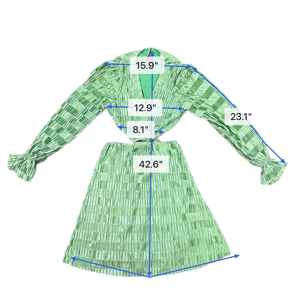 Dee Elly Womens Green Long Sleeve Mini Dress Cutout Waist Size S