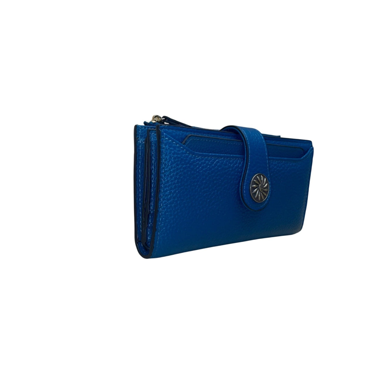 Travelambo Women’s Blue Faux Leather Wallet Clutch With Snap Button Closure