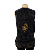 Rose Fashion Womens Black Embroidered Sleeveless Vest Chain Horse Design Sz M