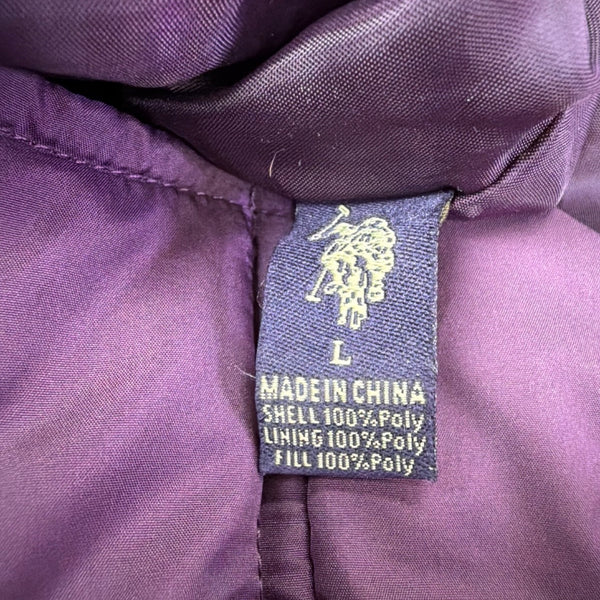 U.S. Polo Assn. Womens Purple Puffer Jacket With Hood Large Zippered