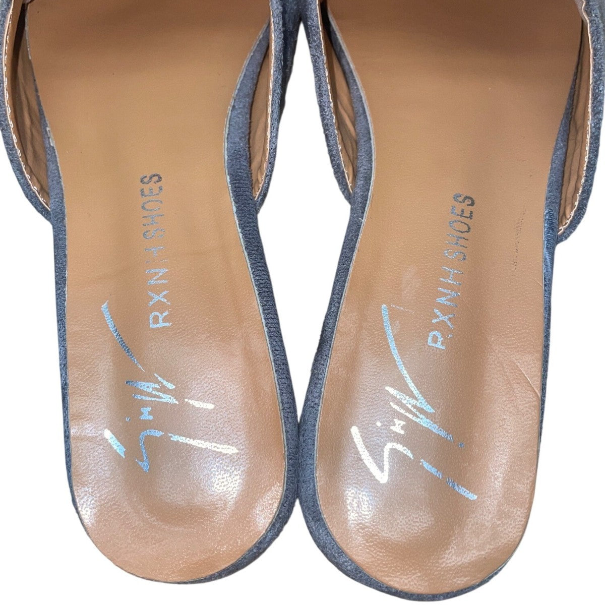 Giuseppe Zanotti Women’s Gray Faux Suede Pom-Pom Almond Toe Slip-On Mules Size 9