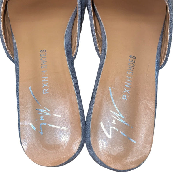 Giuseppe Zanotti Women’s Gray Faux Suede Pom-Pom Almond Toe Slip-On Mules Size 9
