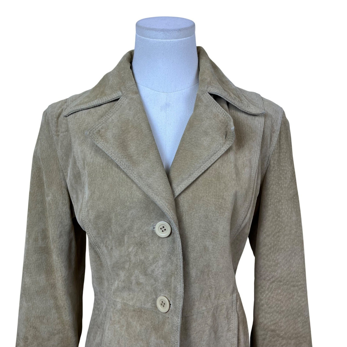 Suede Womens Beige Jacket  3-Button Closure Long Sleeves Neutral Colorway
