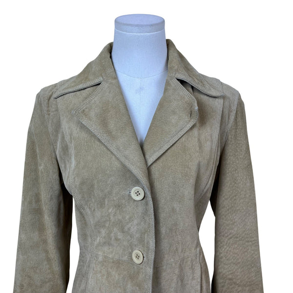 Suede Womens Beige Jacket  3-Button Closure Long Sleeves Neutral Colorway