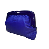 Made In Italy Genuine Leather Women's Blue With Hard Frame Textured Clutch Bag