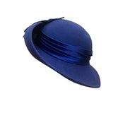 Vintage Gwenn Pennington Womens Blue Wool Wide Brim Hat Ribbon Bow Accent