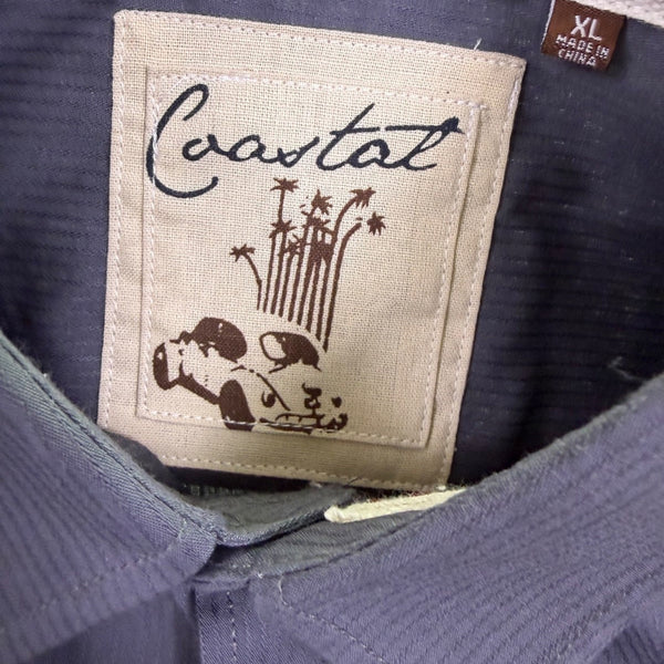 Coastal Mens Gray Cotton Long Sleeve Button-Down Military Style Shirt Size XL