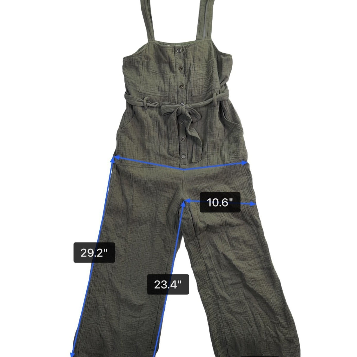 In Loom Womens Olive  Jumpsuit Button-Front Wide Leg Belted Sleeveless Size L