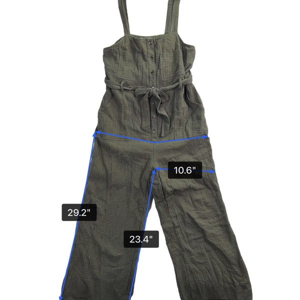 In Loom Womens Olive  Jumpsuit Button-Front Wide Leg Belted Sleeveless Size L