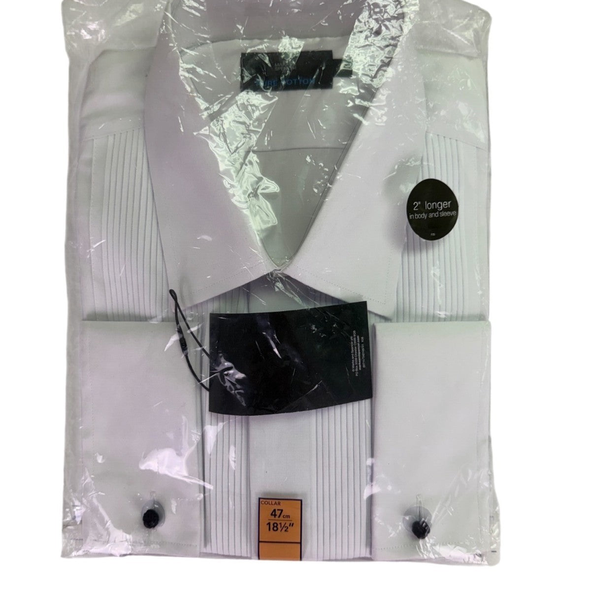 Marks & Spencer Mens White Long-Sleeveg Pleated Dress Shirt Size 47cm 18½”