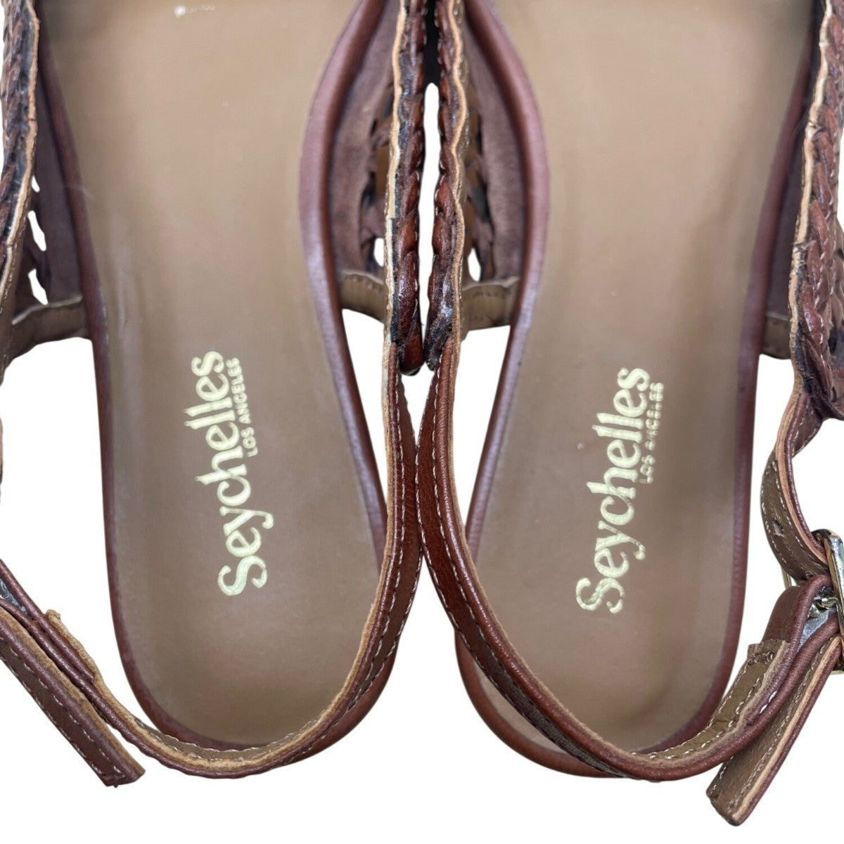 Seychelles Women’s Brown Leather Woven Buckle Closure Slingback Flats Size 8