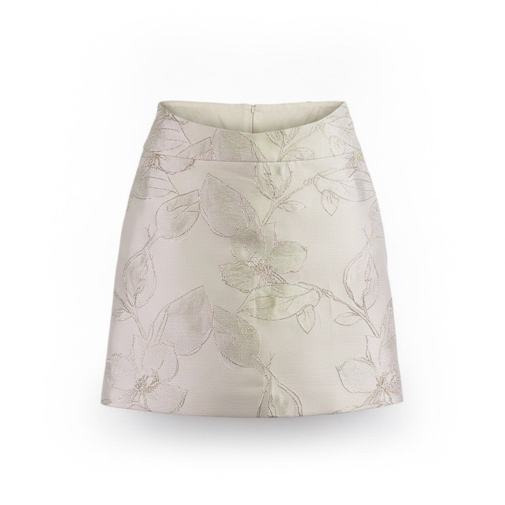 Tahari Womens Ivory Metallic Floral Skirt A-Line Elegant Size 4 