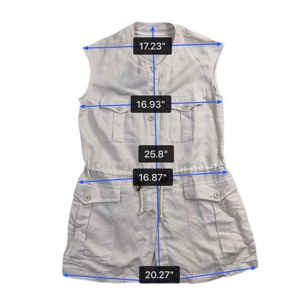 Lacoste Womens White Sleeveless Safari Vest Jacket With Pockets Size 38