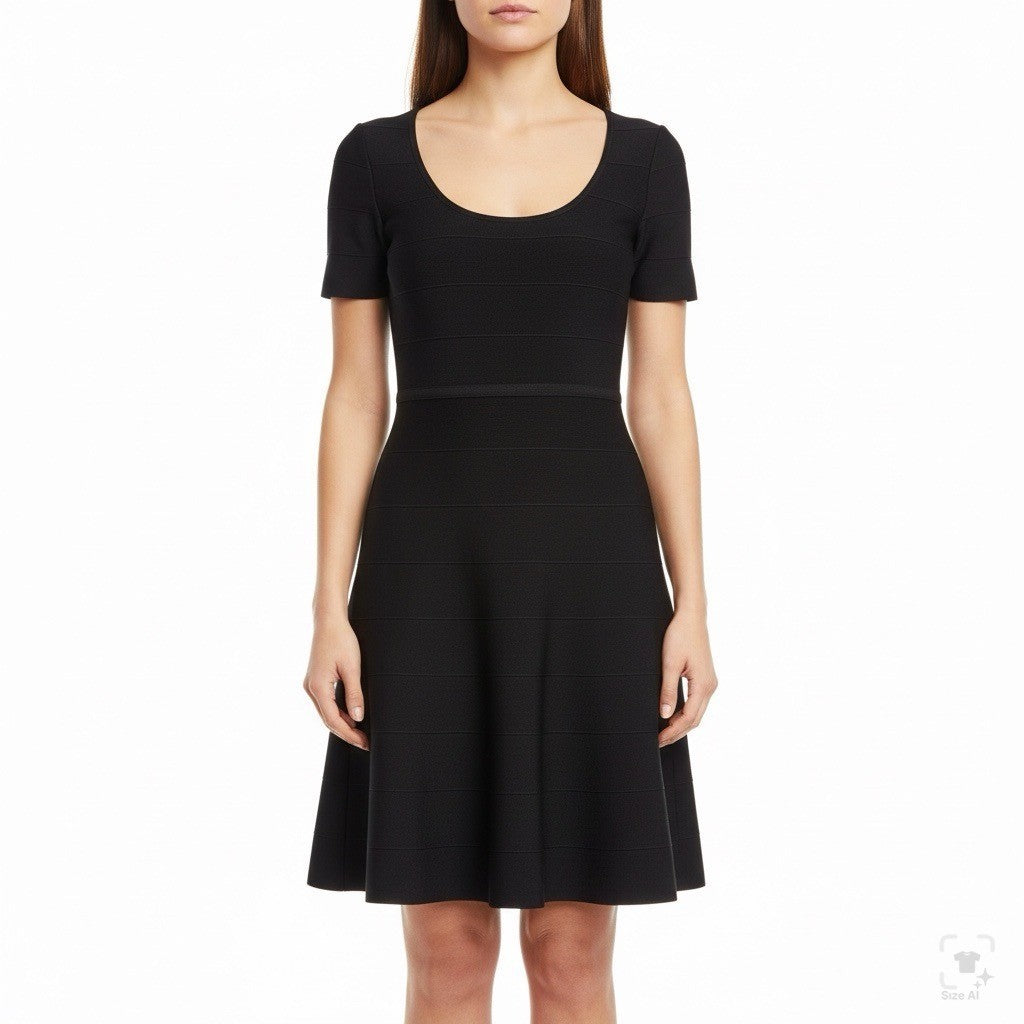 White House Black Market Womens Black  Scoop Neck Short Sleeve Dress Sz XS
