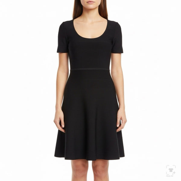 White House Black Market Womens Black  Scoop Neck Short Sleeve Dress Sz XS