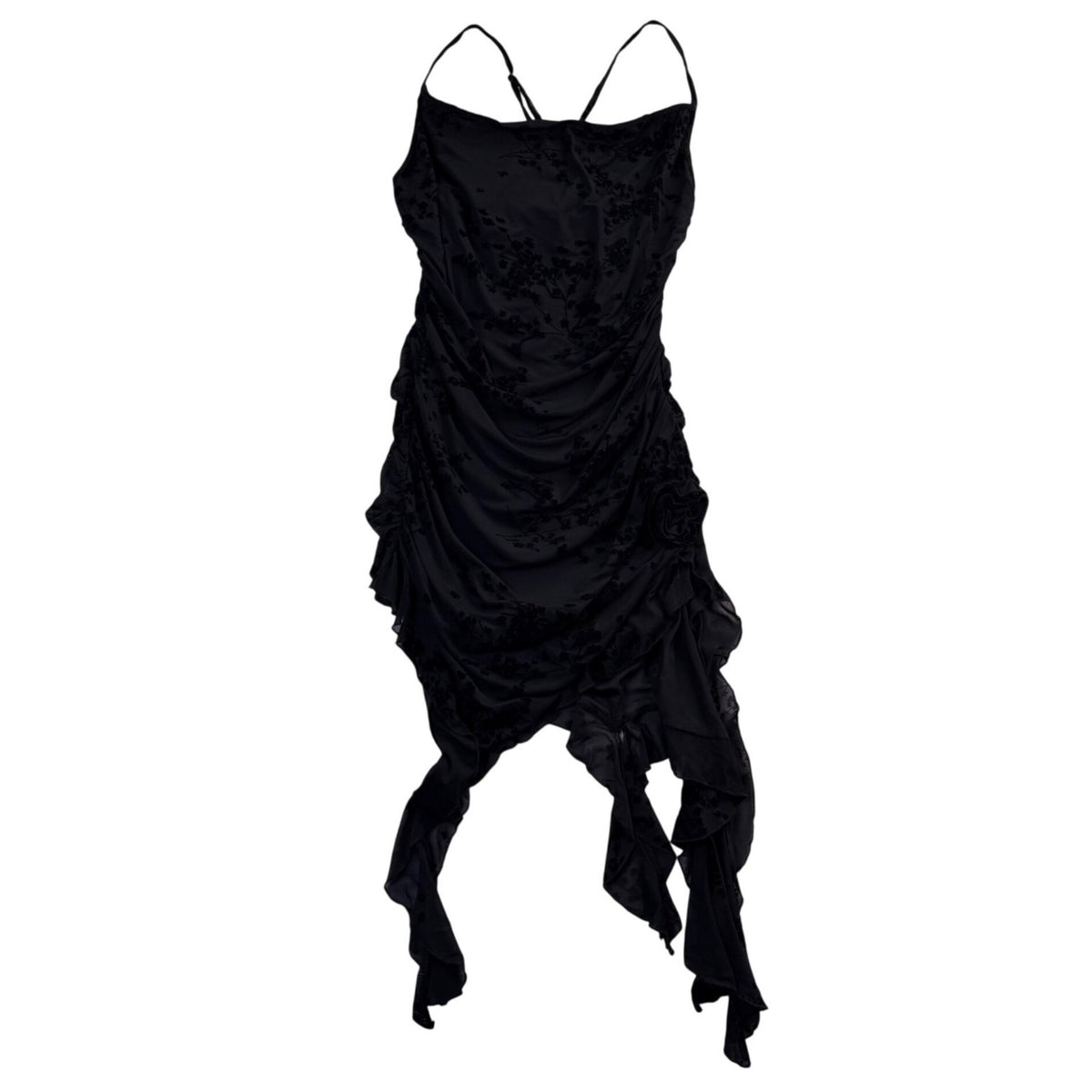 Fashion Nova Womens Black Floral Ruched Midi Dress Elegant Design Size XL